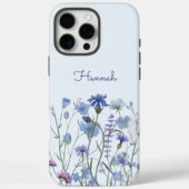 Monogrammed Blauwe Waterverf Wildflower Garden Case-Mate iPhone Case (Achterkant)