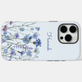 Monogrammed Blauwe Waterverf Wildflower Garden Case-Mate iPhone Case (Achterkant (horizontaal))