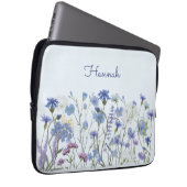 Monogrammed Blauwe Waterverf Wildflower Garden Laptop Sleeve (Voorkant Rechts)