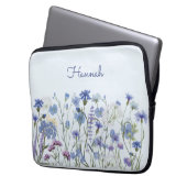 Monogrammed Blauwe Waterverf Wildflower Garden Laptop Sleeve (Voorkant Links)