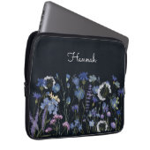 Monogrammed Blauwe Waterverf Wildflower Garden Laptop Sleeve (Voorkant Rechts)