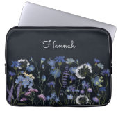 Monogrammed Blauwe Waterverf Wildflower Garden Laptop Sleeve (Voorkant)