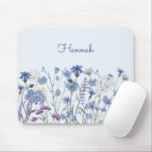 Monogrammed Blauwe Waterverf Wildflower Garden Muismat (Met muis)
