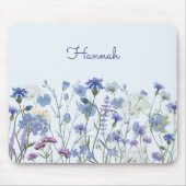Monogrammed Blauwe Waterverf Wildflower Garden Muismat (Voorkant)