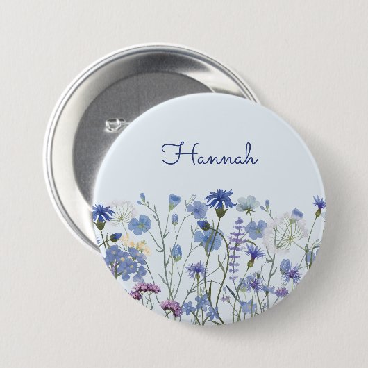 Monogrammed Blauwe Waterverf Wildflower tuin Ronde Button 7,6 Cm (Voorkant /achterkant)