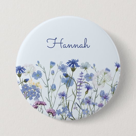 Monogrammed Blauwe Waterverf Wildflower tuin Ronde Button 7,6 Cm (Voorkant)