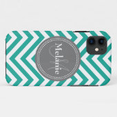 Monogrammed Blauwgroen blauw en grijs zigzag Case-Mate iPhone Case (Achterkant (horizontaal))