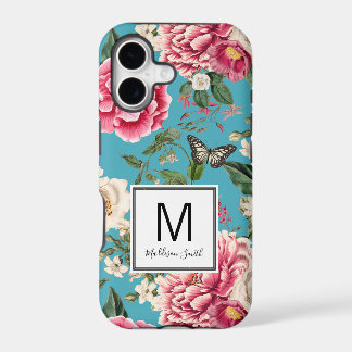 Monogrammed Blauwgroen blauw Floral Pattern