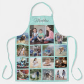 Monogrammed Blauwgroen blauw fotocollage raster Schort (Voorkant)