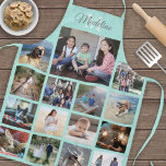 Monogrammed Blauwgroen blauw fotocollage raster Schort<br><div class="desc">Viel de eenvoudige vreugde van familie en vrienden met een elegant schort van de douanefoto collage. Als u een achtergrond of tekst in andere kleuren dan blauwgroen blauw en grijs verkiest, zie hieronder instructies. (AFBEELDING PLACEMENT TIP: Een gemakkelijke manier om een foto precies te centreren hoe u wilt is het...</div>