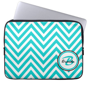 MONOGRAMMED BLAUWGROEN BLUE CHEVRON PATROON LAPTOP SLEEVE