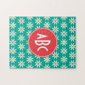 Monogrammed Blauwgroen Daisy Stippen Legpuzzel (Horizontaal)