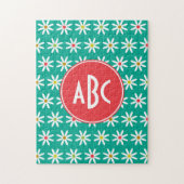 Monogrammed Blauwgroen Daisy Stippen Legpuzzel (Verticaal)