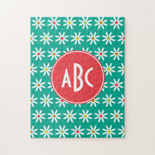 Monogrammed Blauwgroen Daisy Stippen Legpuzzel