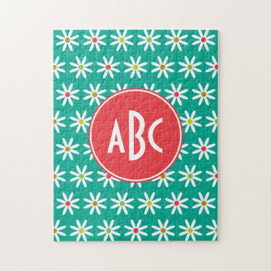 Monogrammed Blauwgroen Daisy Stippen Legpuzzel (Verticaal)