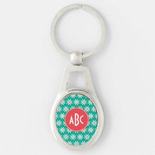 Monogrammed Blauwgroen Daisy Stippen Sleutelhanger
