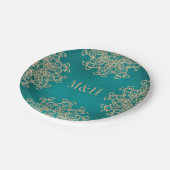 Monogrammed Blauwgroen en Gold Indian Style Weddin Papieren Bordje (Gekanteld)