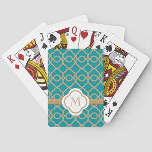 Monogrammed Blauwgroen Gold Moroccan Speelkaarten