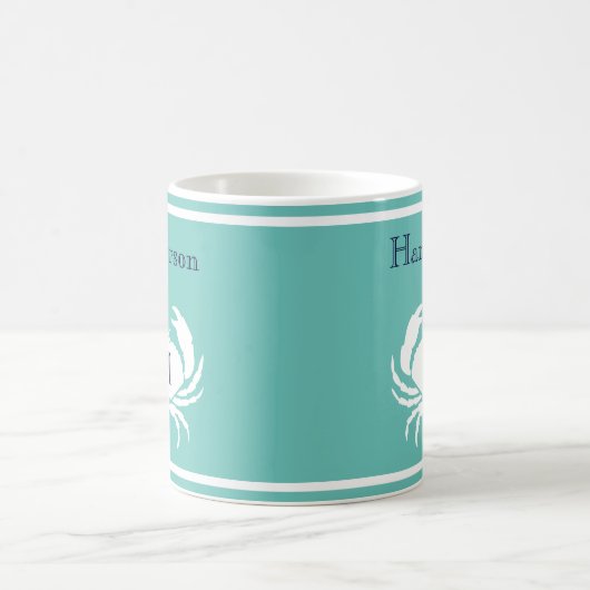 Monogrammed Blauwgroen marineblauw witte krab Koffiemok (Center)