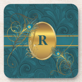 Monogrammed Blauwgroen Peacock en Gold Drink Drankjes Onderzetter