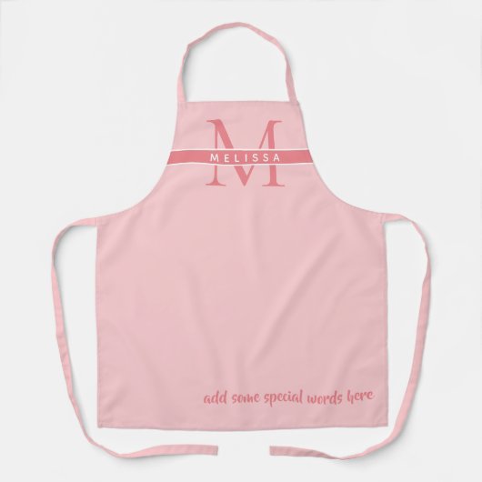 Monogrammed bleke roze schort met haar naam (Voorkant)