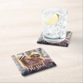 Monogrammed Blessed Together Photo Winter Feestdag Kartonnen Onderzetters (Insitu)