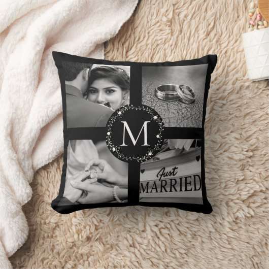 Monogrammed blk collage met naam, datum van de oog kussen (Deken)