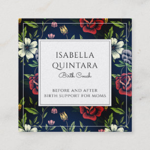 Monogrammed Bloemen Geboortecoach Doula Vierkante Visitekaartje