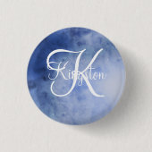 Monogrammed Blue and White Waterverf Ronde Button 3,2 Cm (Voorkant)