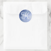 Monogrammed Blue and White Waterverf Ronde Sticker (Tas)