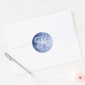 Monogrammed Blue and White Waterverf Ronde Sticker (Envelop)