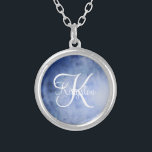 Monogrammed Blue and White Waterverf Zilver Vergulden Ketting<br><div class="desc">Monogrammed Blue and White Waterverf Silver Ketting</div>