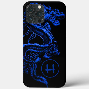 Monogrammed Blue Asian Dragon Case-Mate iPhone Case
