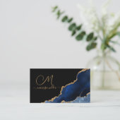 Monogrammed Blue Black Gold Glitter Agate Geode Visitekaartje (Staand voorkant)
