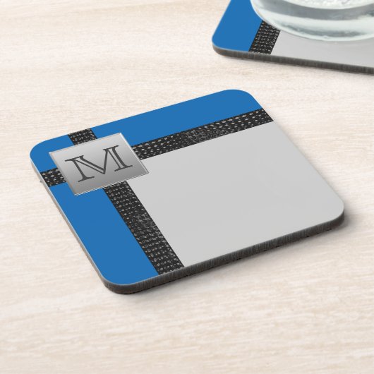 Monogrammed Blue Black Grey Onderzetter Set (6) (Linkerzijde)