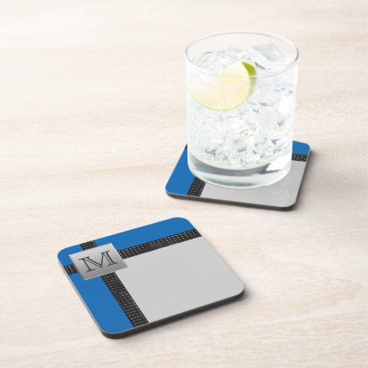 Monogrammed Blue Black Grey Onderzetter Set (6) (Rechterzijde)