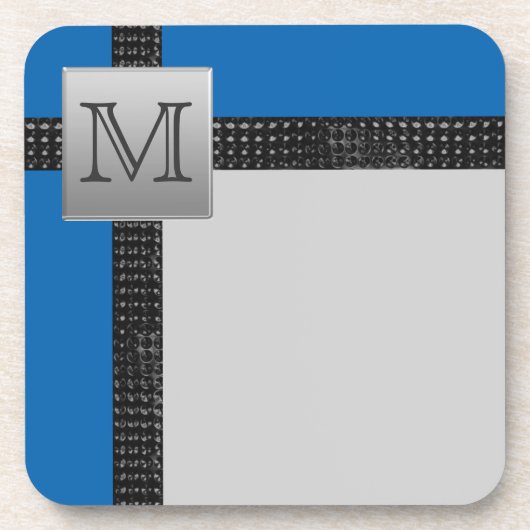 Monogrammed Blue Black Grey Onderzetter Set (6) (Voorkant)