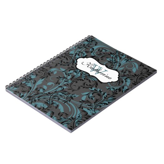 Monogrammed Blue Black Grey Scroll Notitieboek (Linkerzijde)