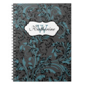 Monogrammed Blue Black Grey Scroll Notitieboek (Voorkant)