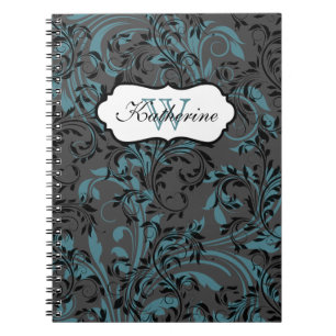 Monogrammed Blue Black Grey Scroll Notitieboek