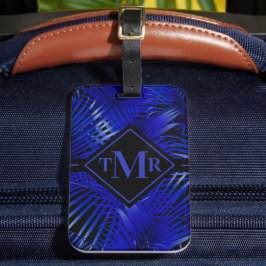Monogrammed Blue Black Palm Bagagelabel