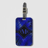 Monogrammed Blue Black Palm Bagagelabel (Voorkant (verticaal))