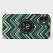 Monogrammed Blue Black Tribal Chevron Pattern Case-Mate iPhone Case (Achterkant (horizontaal))