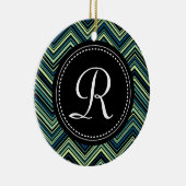 Monogrammed Blue Black Tribal Chevron Pattern Keramisch Ornament (Rechts)