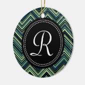 Monogrammed Blue Black Tribal Chevron Pattern Keramisch Ornament (Links)