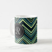 Monogrammed Blue Black Tribal Chevron Pattern Koffiemok (Voorkant links)