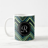 Monogrammed Blue Black Tribal Chevron Pattern Koffiemok (Links)