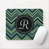 Monogrammed Blue Black Tribal Chevron Pattern Muismat (Met muis)