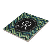 Monogrammed Blue Black Tribal Chevron Pattern Tegeltje (Zijkant)
