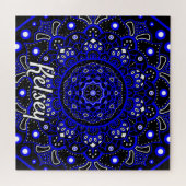 Monogrammed Blue, Black & White Mandala Pattern Legpuzzel (Horizontaal)
